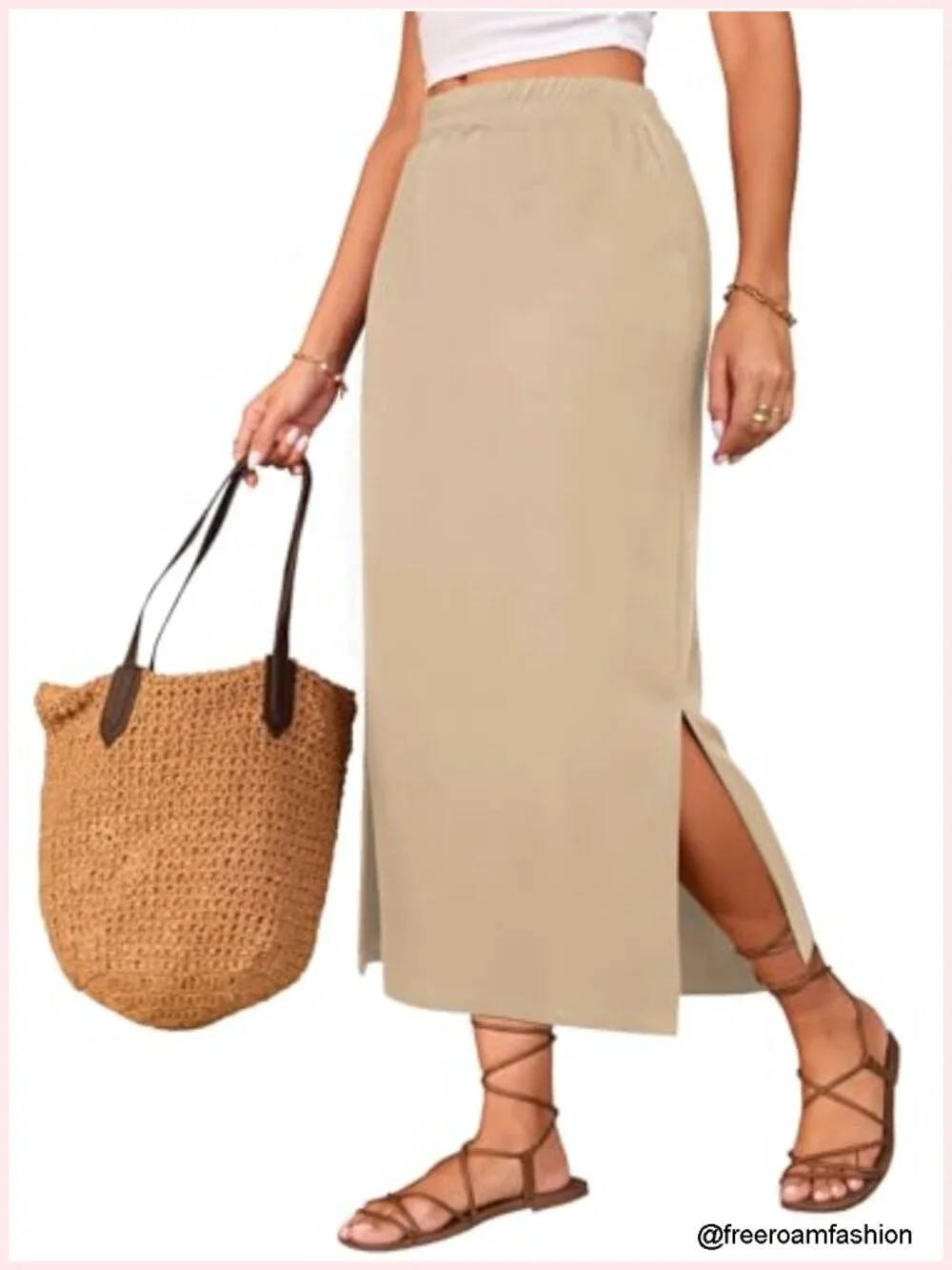 Maxi Skirt Side Slit Elastic High Waisted Long Skirt Summer